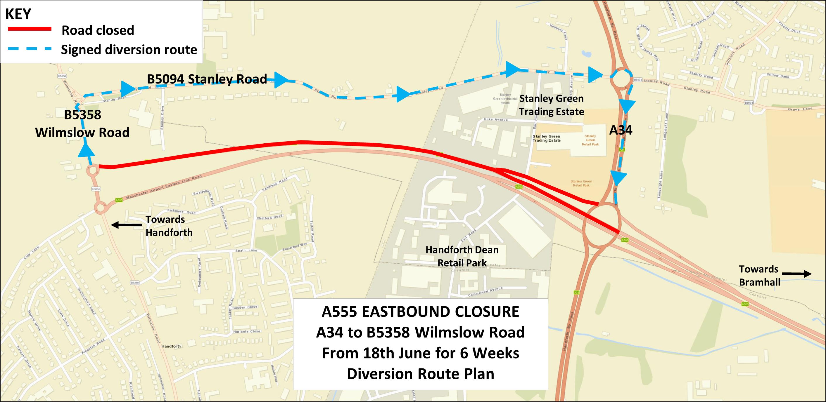 A555 Eastbound Closure Diversion Plan